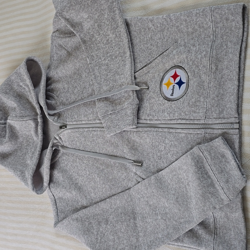 NFL WEAR by Erin Andrews Pittsburgh Steel Hoodie Heathered Gray Size:Small